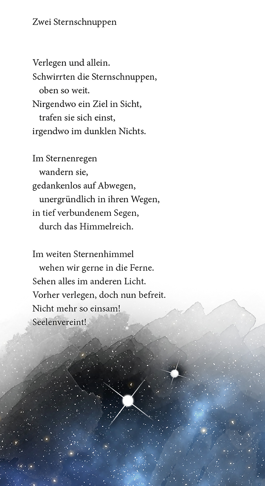 Auszug aus dem Gedicht "Zwei Sternschnuppen" von L.X.Wilhelm aus Nebelschatten und Herzenslicht