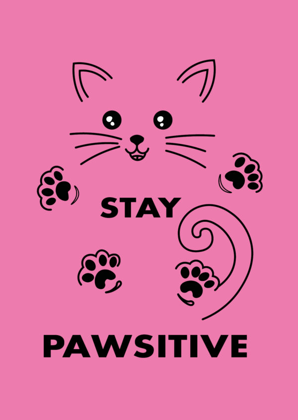 Postkarte Katze Stay Paswitive Vorderseite in Rosa